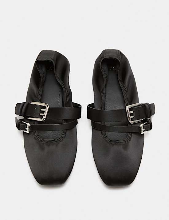 Satin Double Buckle Mary Jane Ballet Pumps