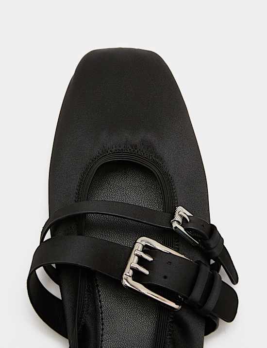 Satin Double Buckle Mary Jane Ballet Pumps