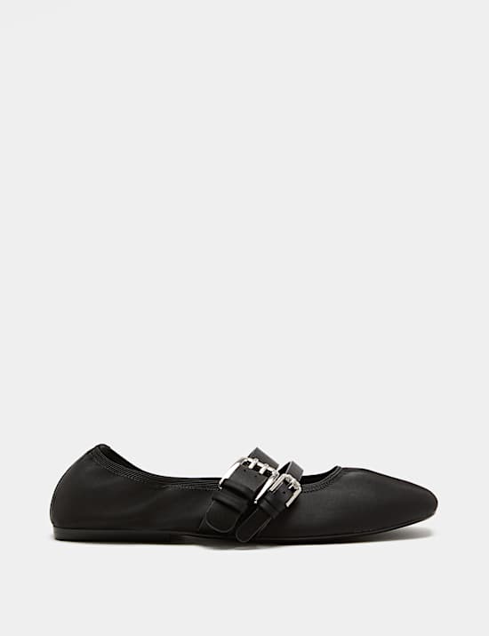 Satin Double Buckle Mary Jane Ballet Pumps