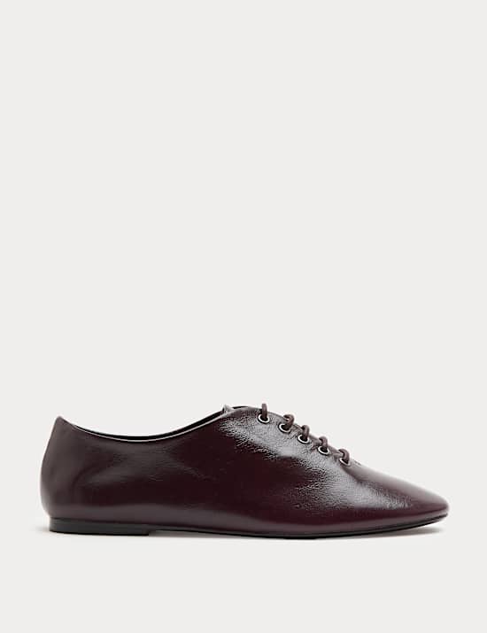 Leather Lace Up Flat Shoes