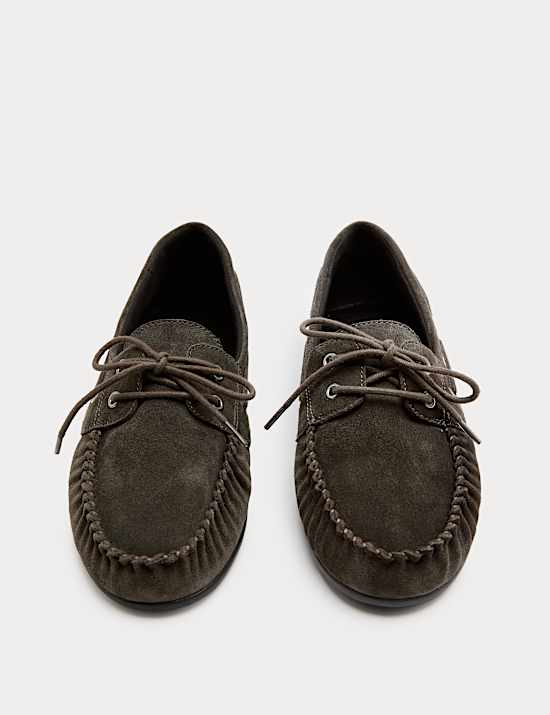 Suede Lace Up Flat Boat Shoes