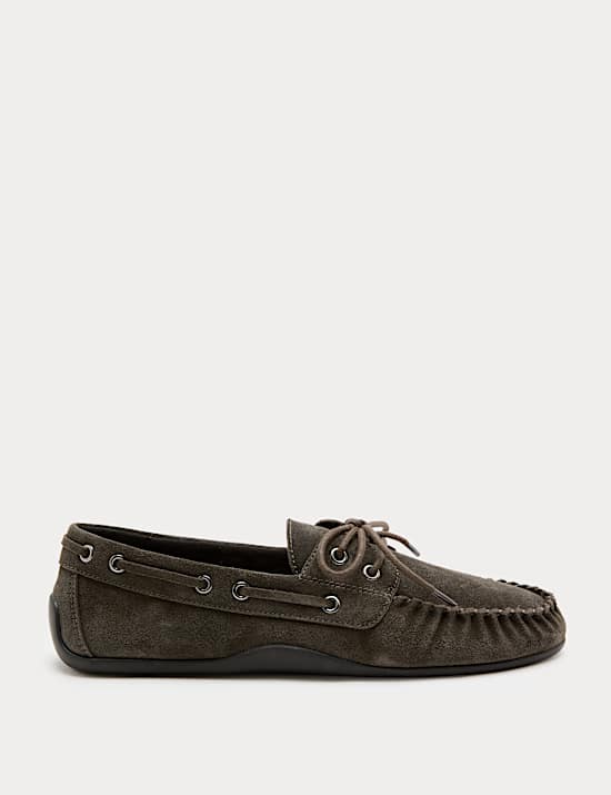 Suede Lace Up Flat Boat Shoes