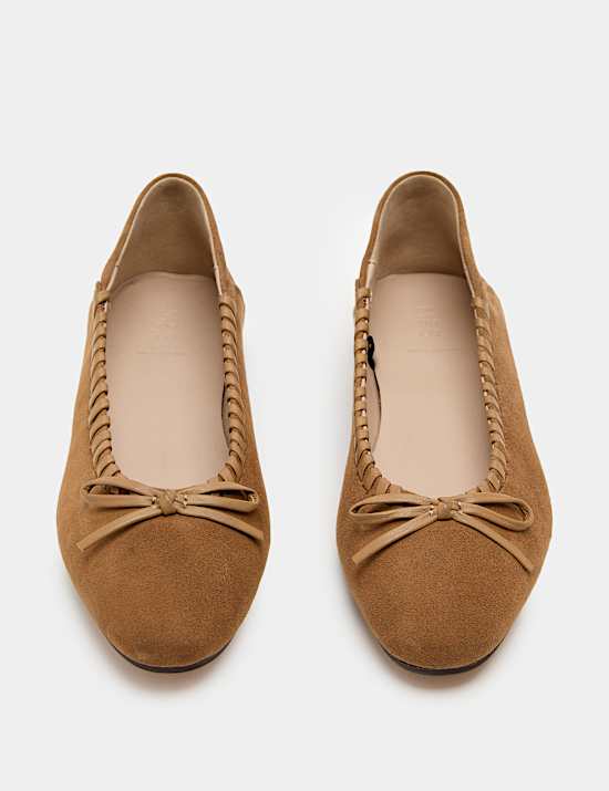 Suede Bow Flat Ballet Pumps