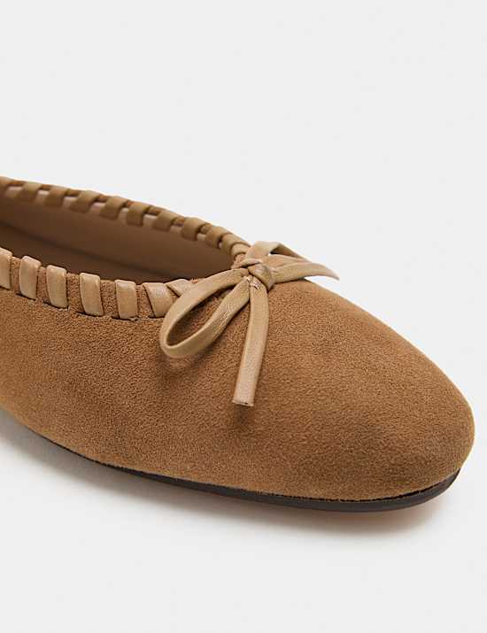 Suede Bow Flat Ballet Pumps