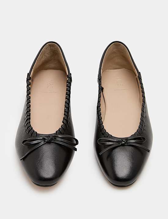 Leather Bow Flat Ballet Pumps