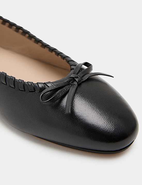 Leather Bow Flat Ballet Pumps