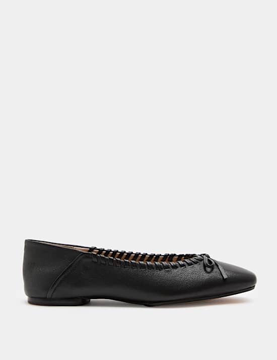 Leather Bow Flat Ballet Pumps