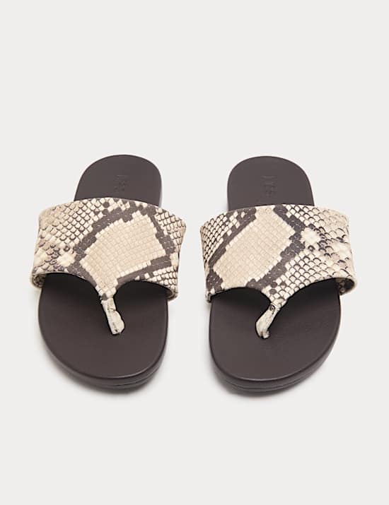 Leather Snake Print Toe Post Mules