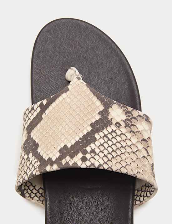 Leather Snake Print Toe Post Mules