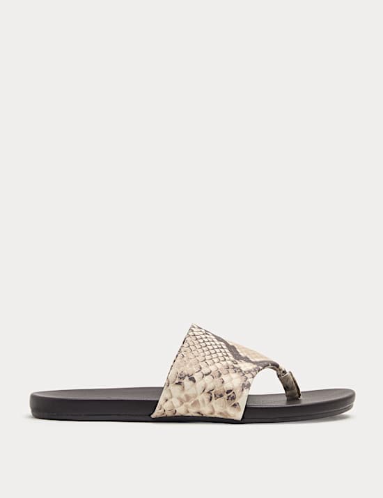 Leather Snake Print Toe Post Mules