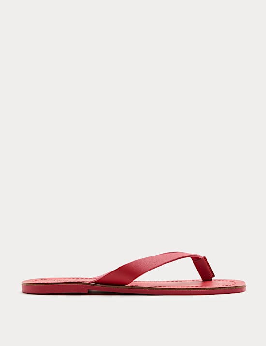 Leather Flat Square Toe Flip Flops