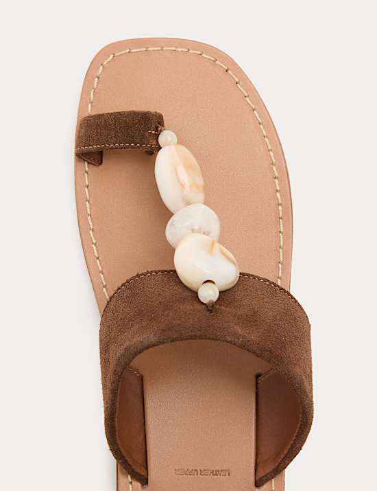 Suede Beaded Toe Post Mules