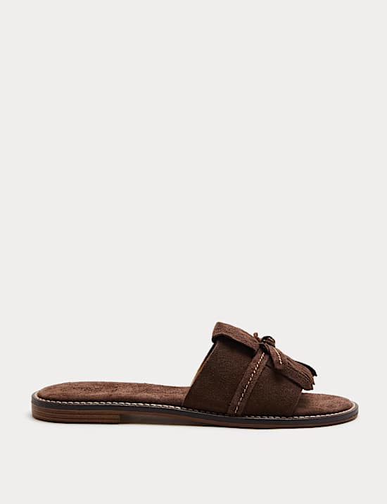Suede Fringed Flat Mules