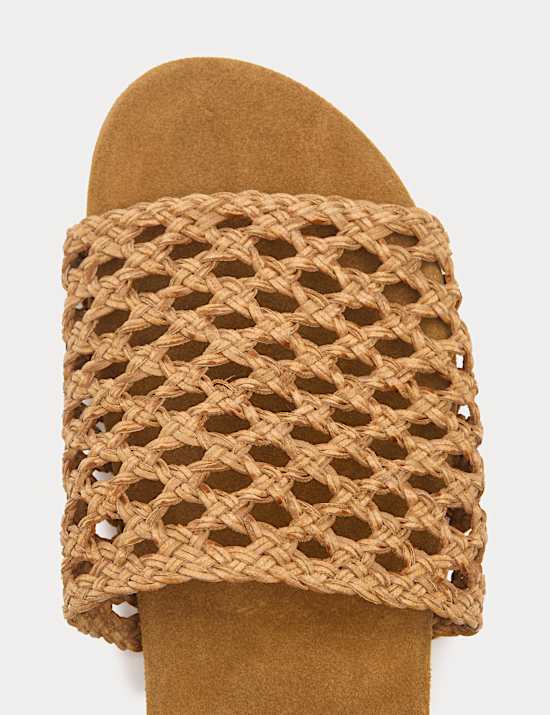 Leather Woven Flat Open Toe Mules