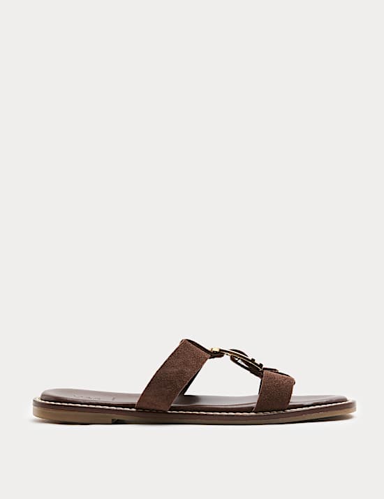 Suede Buckle Flat Mule Sandals