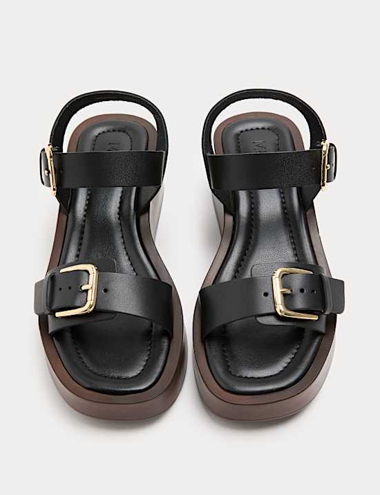 Leather Buckle Wedge Sandals