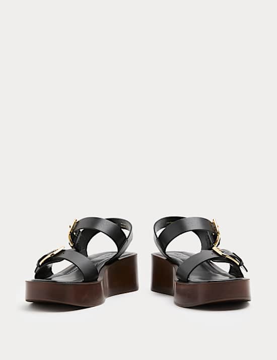 Leather Buckle Wedge Sandals