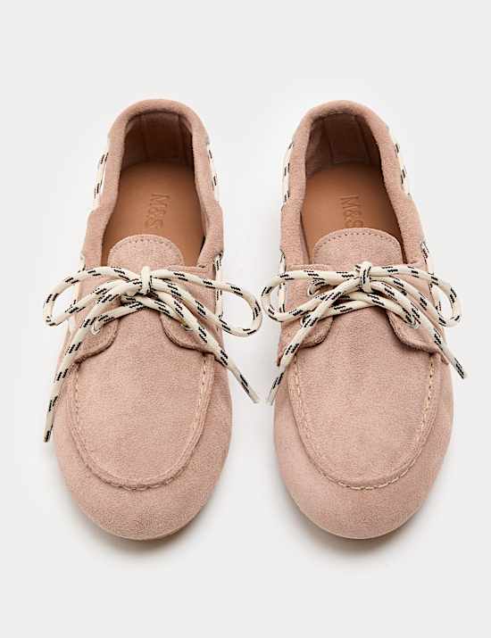 Suede Contrast Slip On Flat Boat Shoes