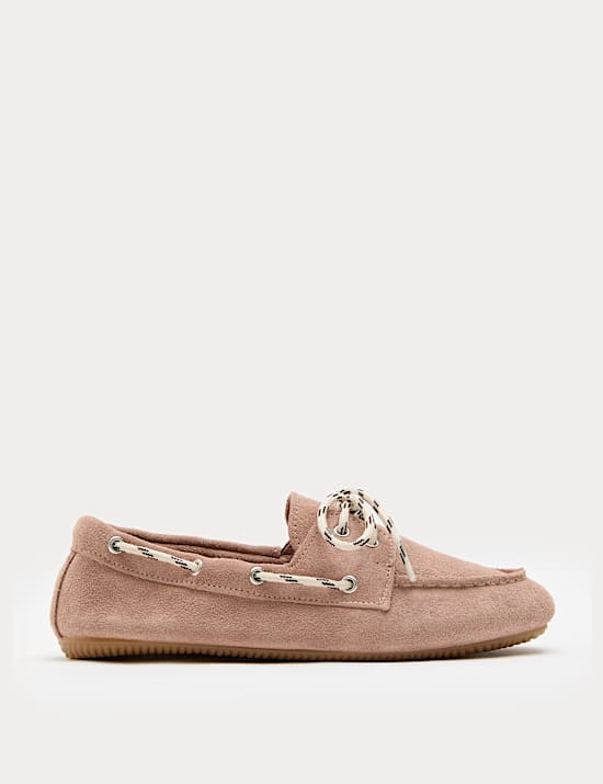 Suede Contrast Slip On Flat Boat Shoes