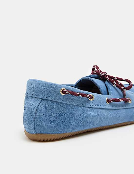 Suede Contrast Slip On Flat Boat Shoes