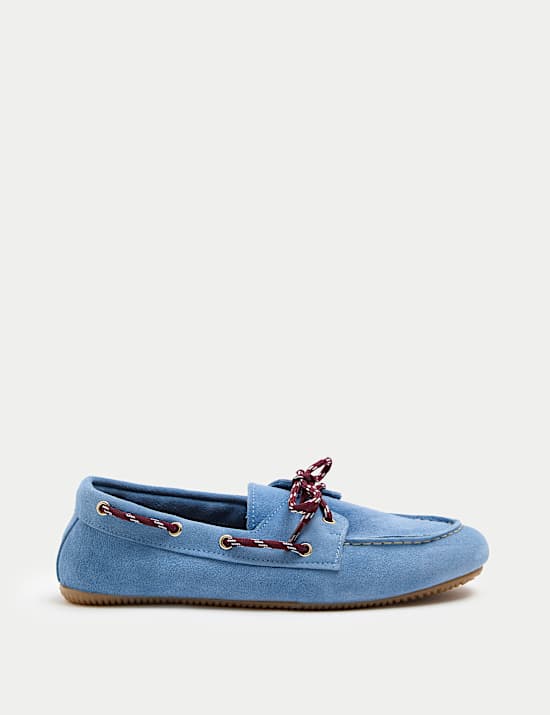 Suede Contrast Slip On Flat Boat Shoes
