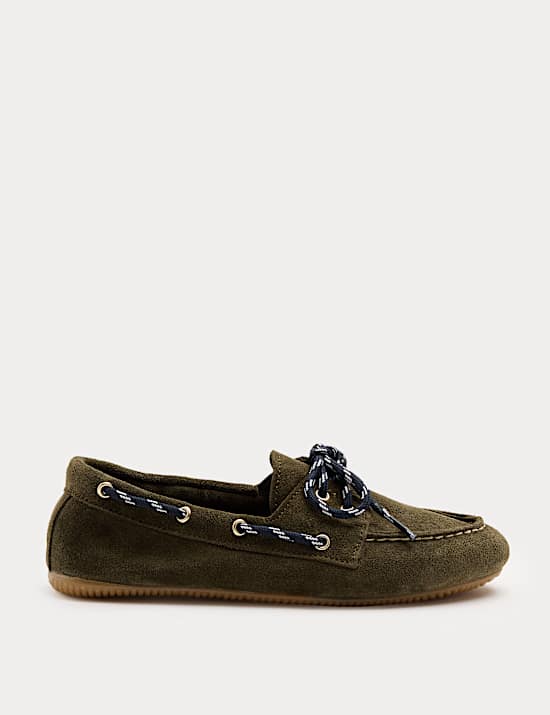 Suede Contrast Slip On Flat Boat Shoes