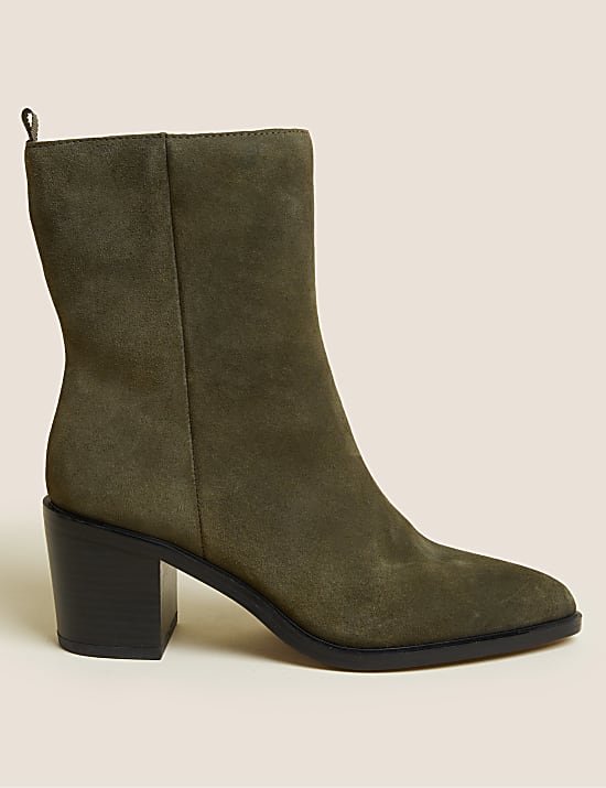Suede Western Block Heel Pointed Boots