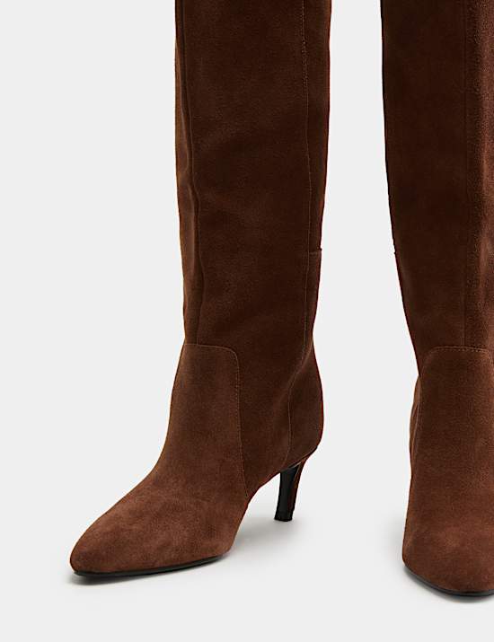 Suede Kitten Heel Knee High Boots