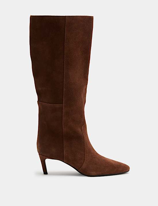Suede Kitten Heel Knee High Boots