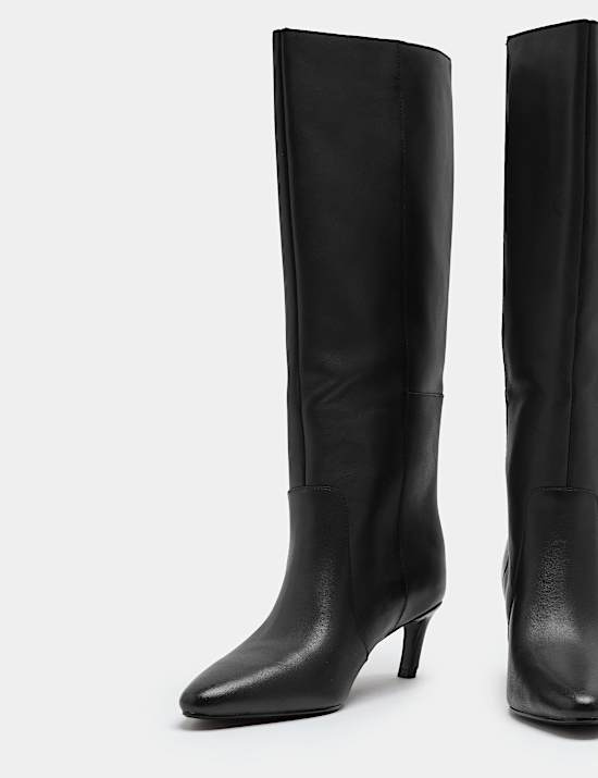 Bottes en cuir hauteur genou &agrave; talons bobine