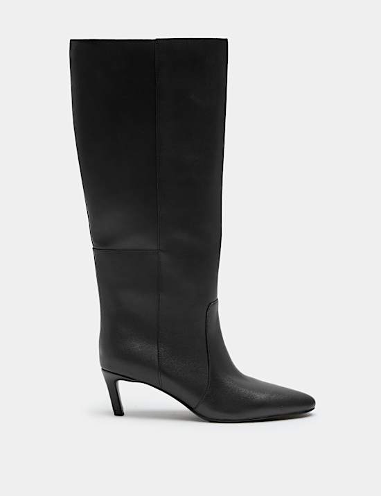 Bottes en cuir hauteur genou &agrave; talons bobine