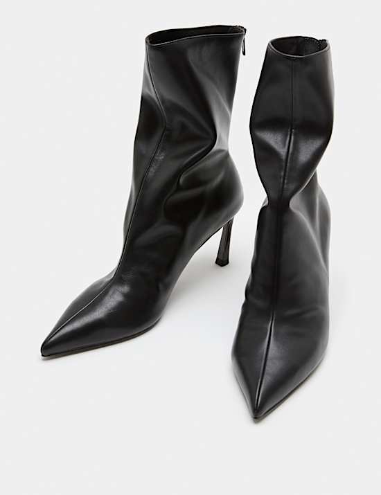 Ruched Stiletto Heel Pointed Sock Boots
