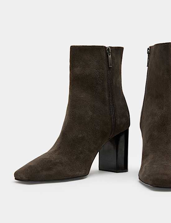 Suede Block Heel Square Toe Ankle Boots