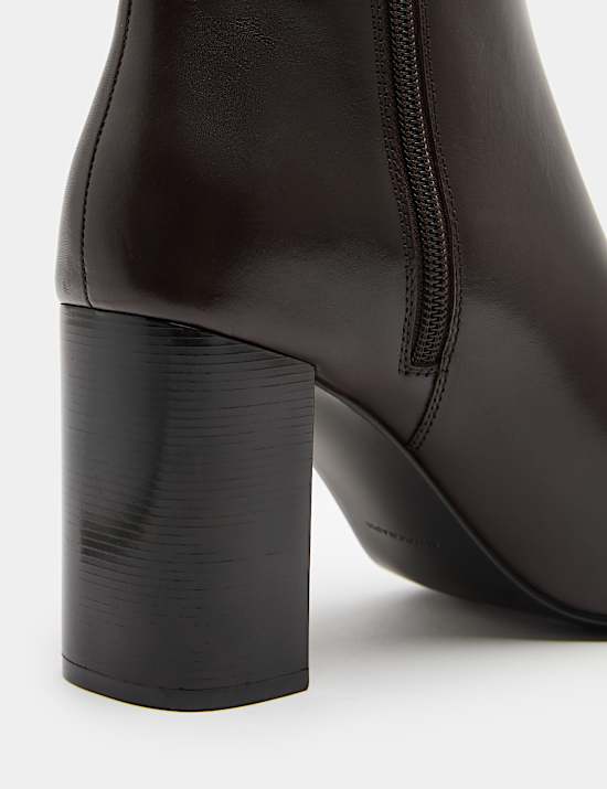 Leather Block Heel Square Toe Ankle Boots
