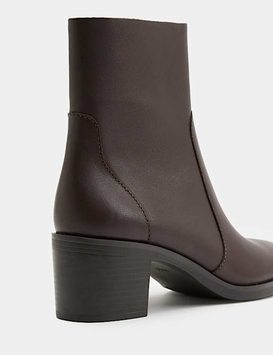 Leather Block Heel Ankle Boots