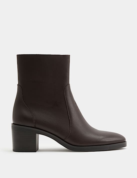 Leather Block Heel Ankle Boots