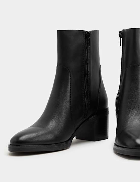 Leather Block Heel Ankle Boots