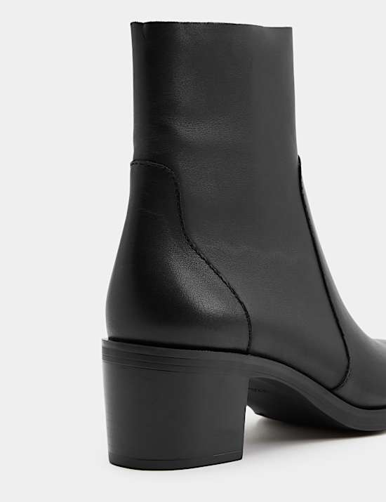 Leather Block Heel Ankle Boots