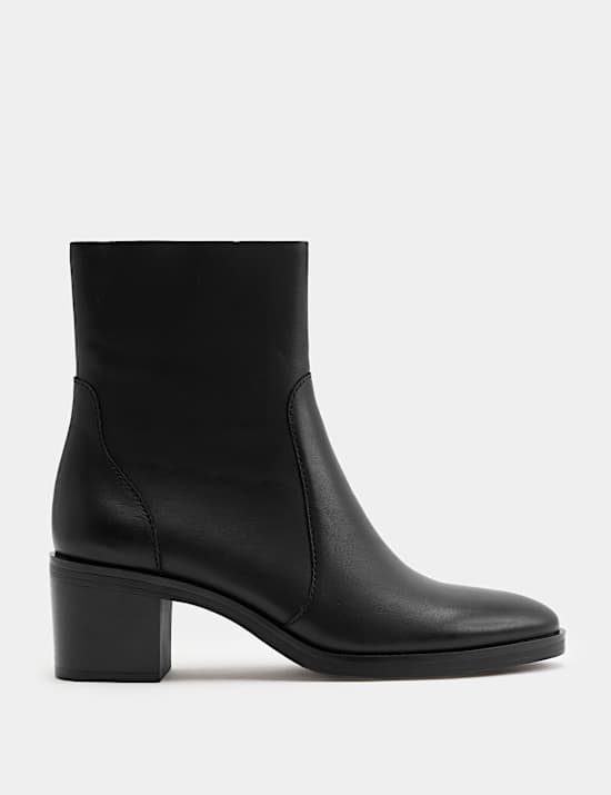 Leather Block Heel Ankle Boots
