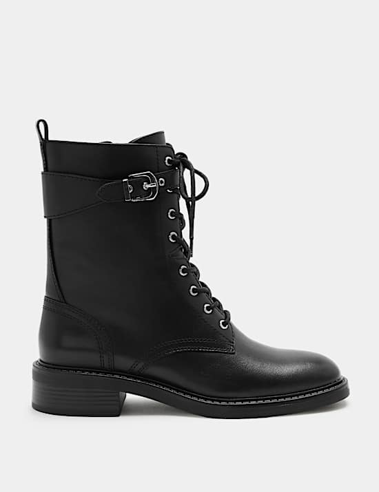 Leather Biker Lace Up Ankle Boots