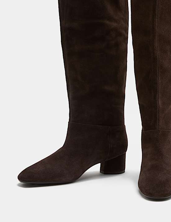 Suede Block Heel Knee High Boots