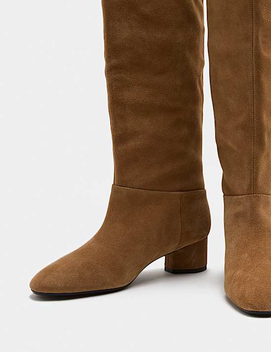 Suede Block Heel Knee High Boots