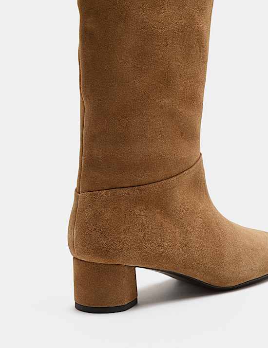 Suede Block Heel Knee High Boots