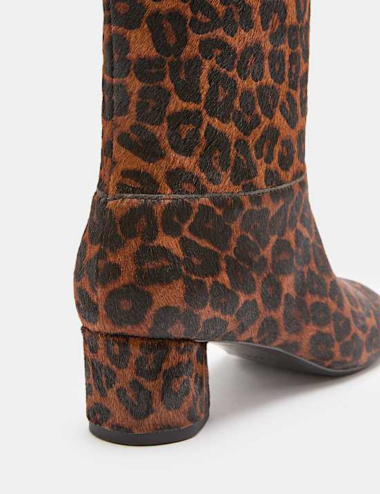 Leather Leopard Print Knee High Boots