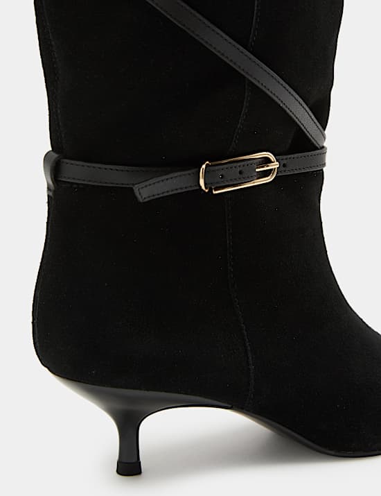 Suede Buckle Wrap Knee High Boots
