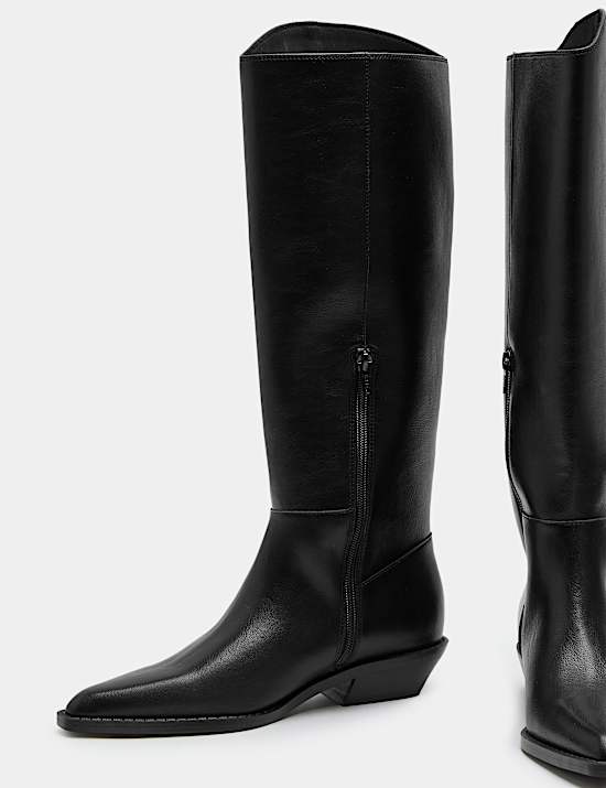 Cowboy Block Heel Knee High Boots