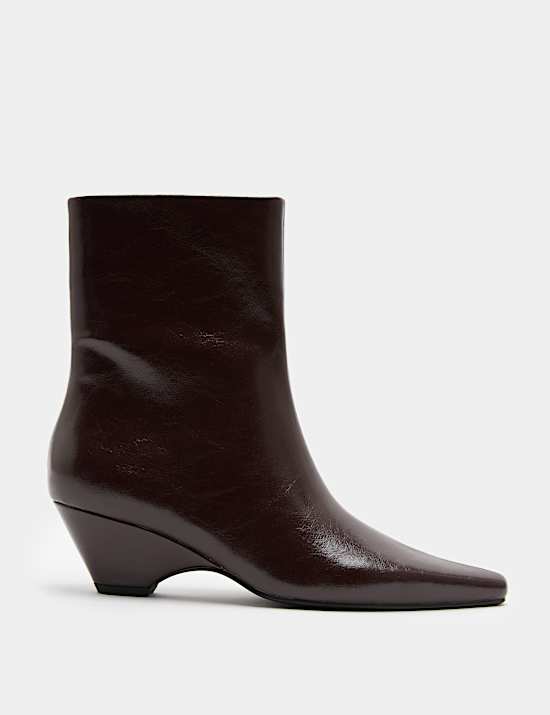 Polished Chisel Toe Wedge Ankle Boots