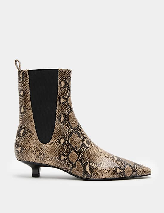 Chelsea Snake Print Kitten Heel Boots