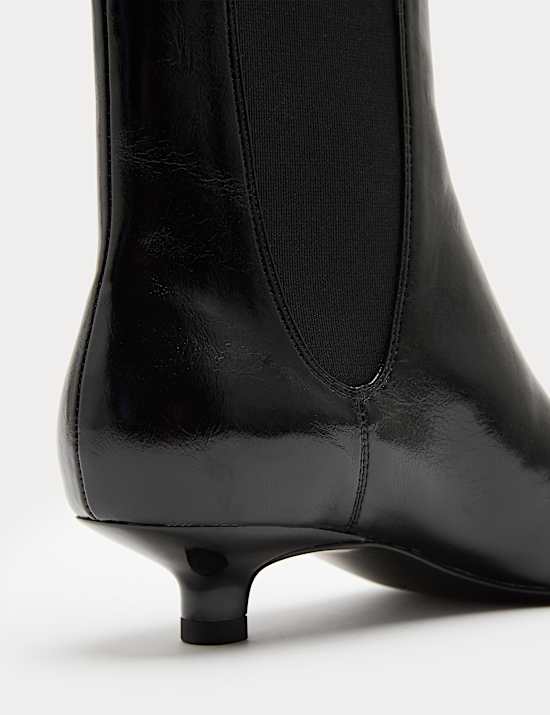 Patent Chelsea Kitten Heel Pointed Ankle Boots
