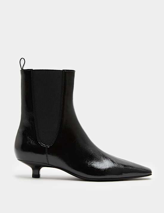 Patent Chelsea Kitten Heel Pointed Ankle Boots